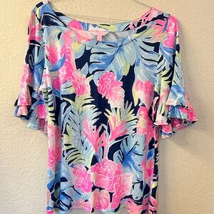 Lilly Pulitzer Tropical Floral Blouse - Pink, Blue, and Green